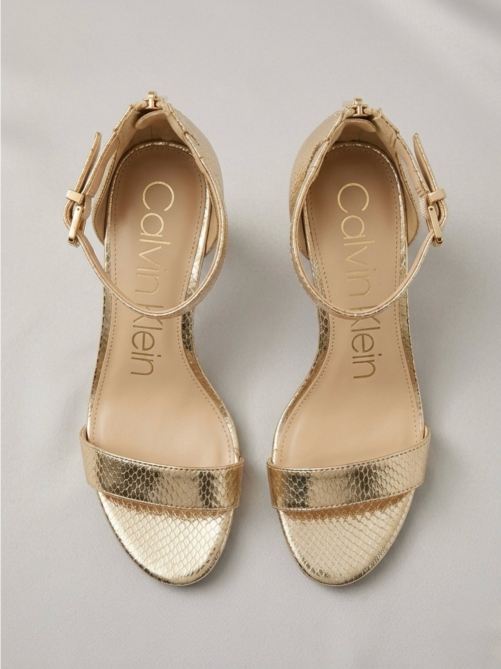 Calvin Klein Metallic Gold Ankle-Strap Heels